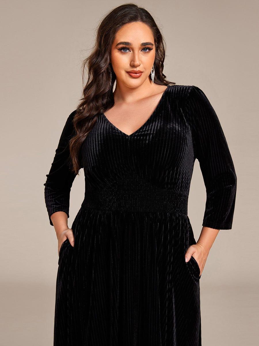 ever ARLET|V-neck Long Sleeve Velvet A-Line Midi Wedding Guest Dress - Image 10