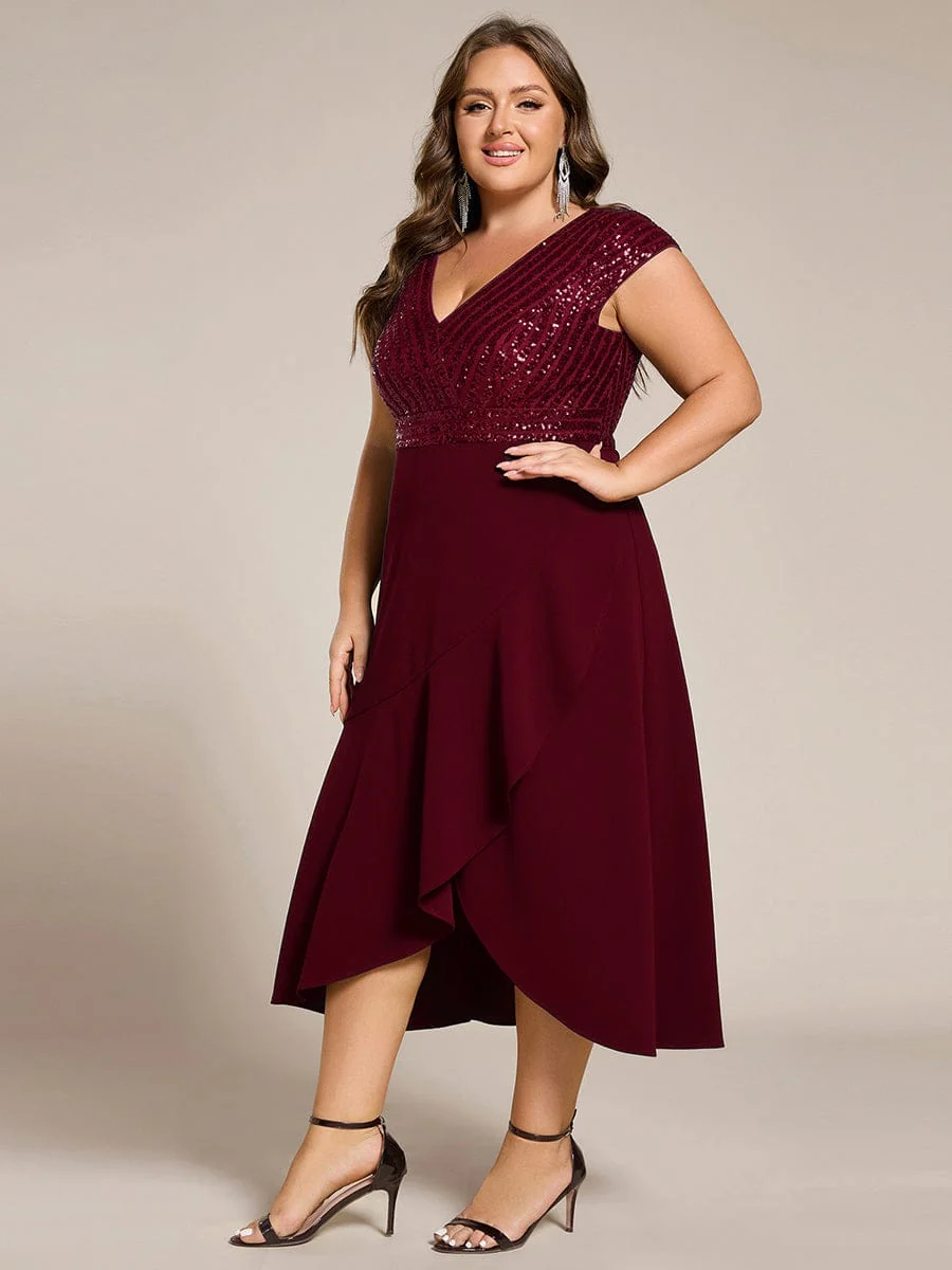 ever BAYLOR|Plus Size Short Sleeve Sequin Asymmetrical Midi Evening Dress - Image 13