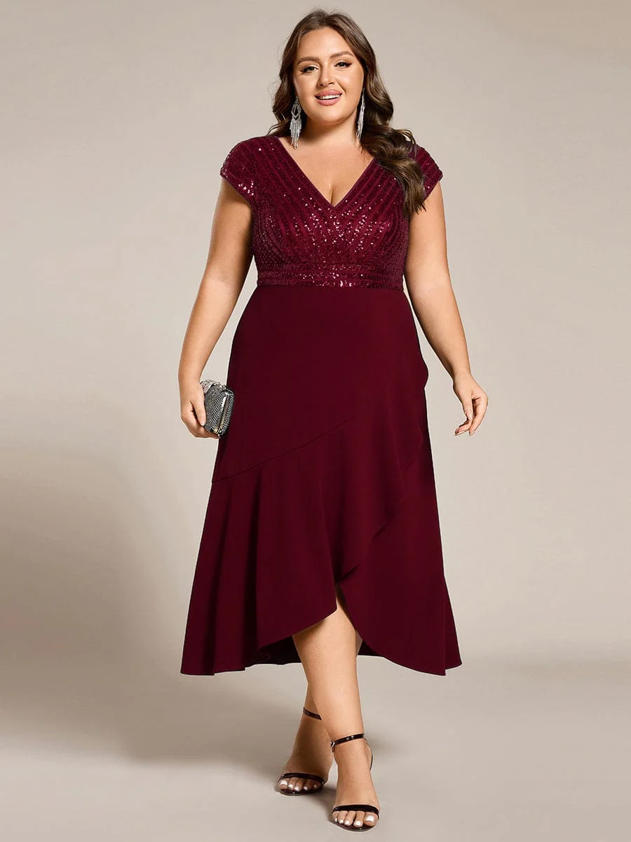 ever BAYLOR|Plus Size Short Sleeve Sequin Asymmetrical Midi Evening Dress - Image 14