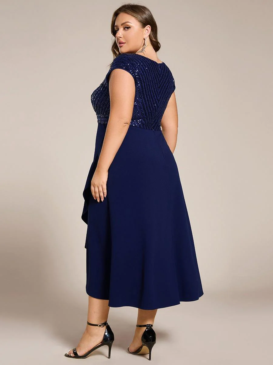 ever BAYLOR|Short Sleeve Sequin Asymmetrical Midi Evening Dress - Image 17