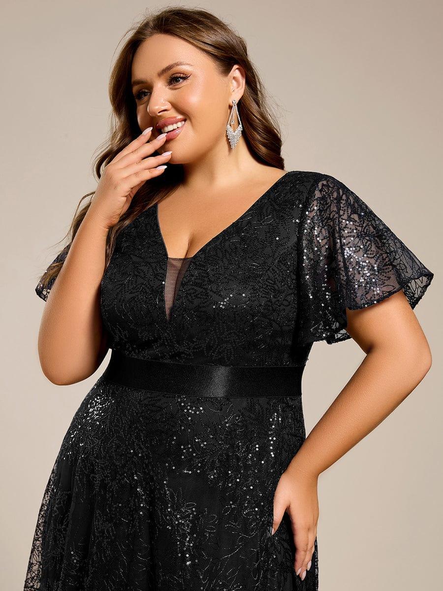 ever CORY|Plus Size Illusion V-neck Sequin Maxi Evening Dress - Image 3
