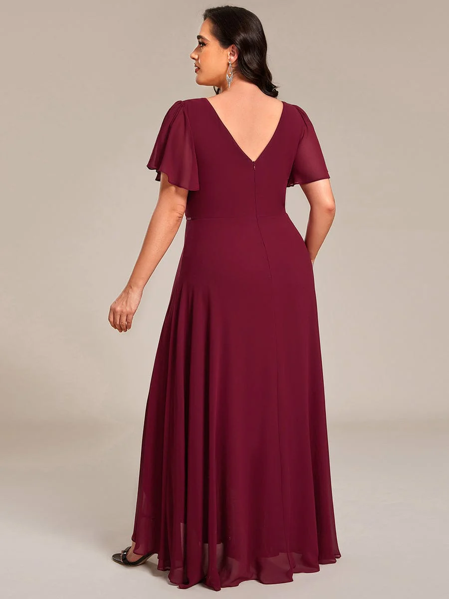 ever DAKOTA|Plus Size Chiffon Ruffle Sleeves Rhinestone Waist High-Low Wedding Guest Dress - Image 2