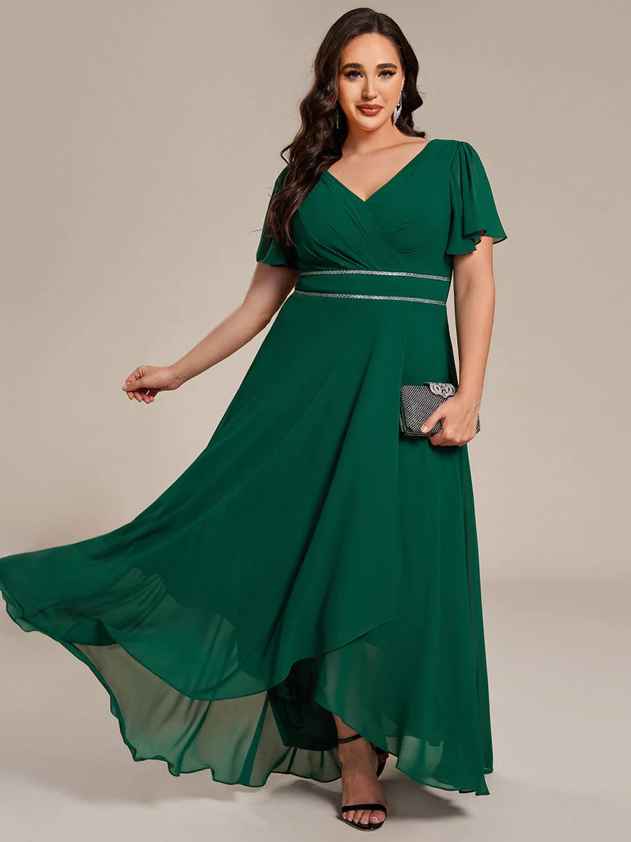 ever DAKOTA|Plus Size Chiffon Ruffle Sleeves Rhinestone Waist High-Low Wedding Guest Dress - Image 30
