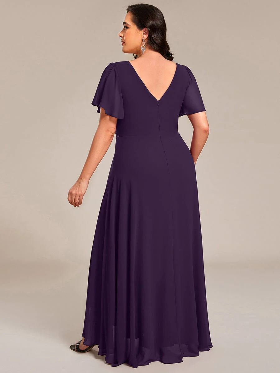 ever DAKOTA|Chiffon Ruffle Sleeves Rhinestone Waist High-Low Wedding Guest Dress - Image 25