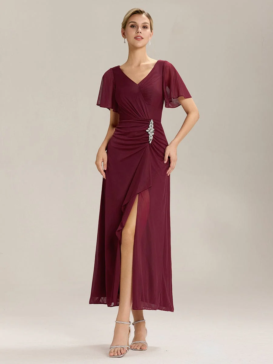 ever MARIEL|Rhinestone Embellished Chiffon Ruffle Sleeve Mother of the Bride Dress