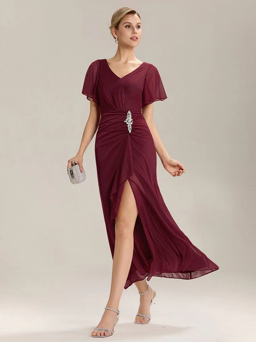 ever MARIEL|Rhinestone Embellished Chiffon Ruffle Sleeve Mother of the Bride Dress - Image 4