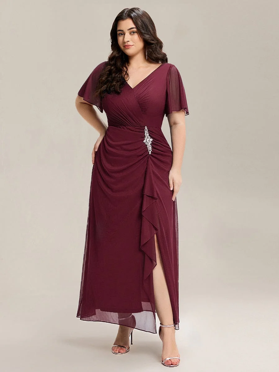 ever MARIEL|Rhinestone Embellished Chiffon Ruffle Sleeve Mother of the Bride Dress - Image 6