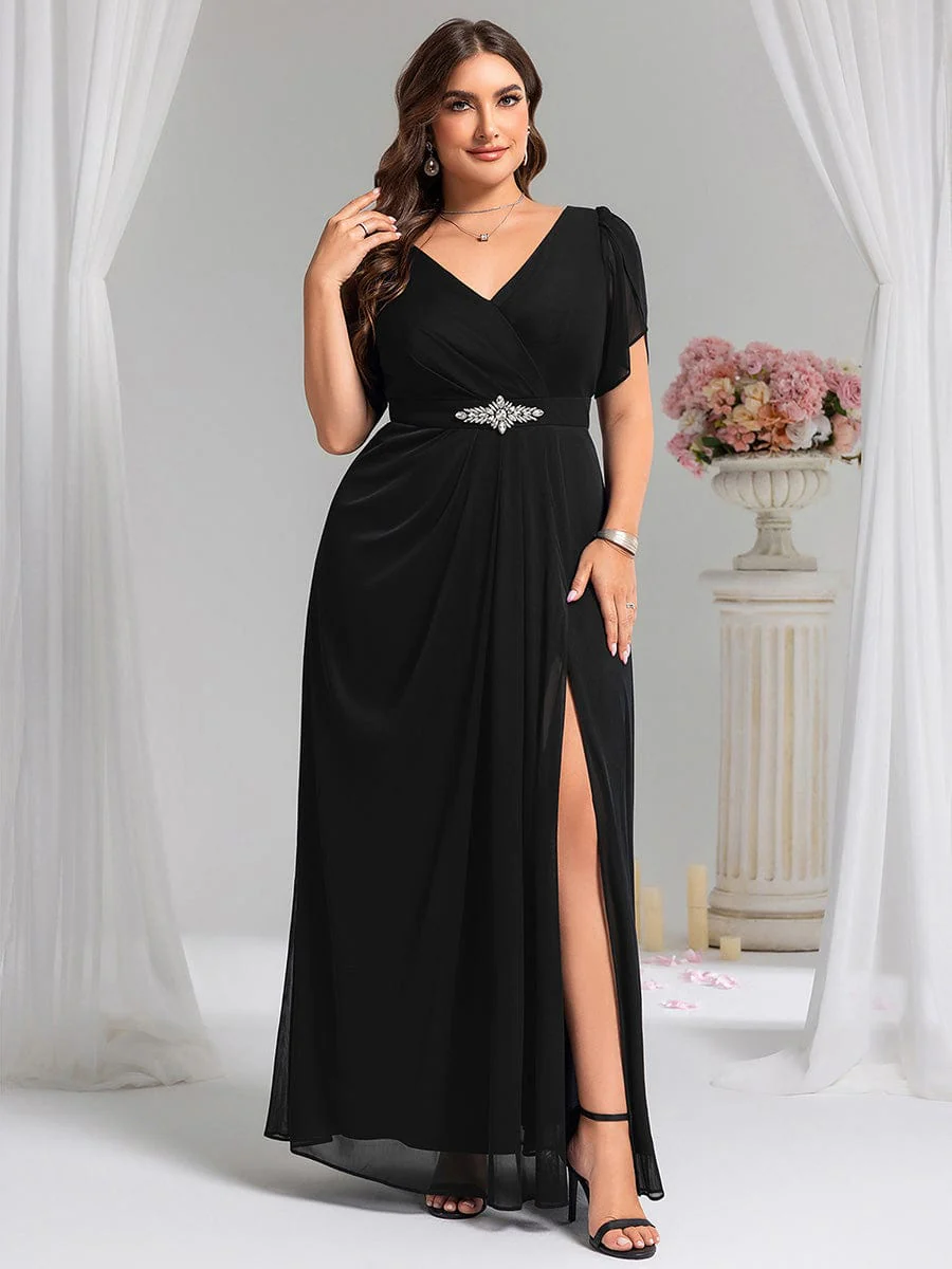 ever NOAH|Rhinestone Embellished Chiffon Ruffle Sleeve Wedding Guest Dress - Image 10