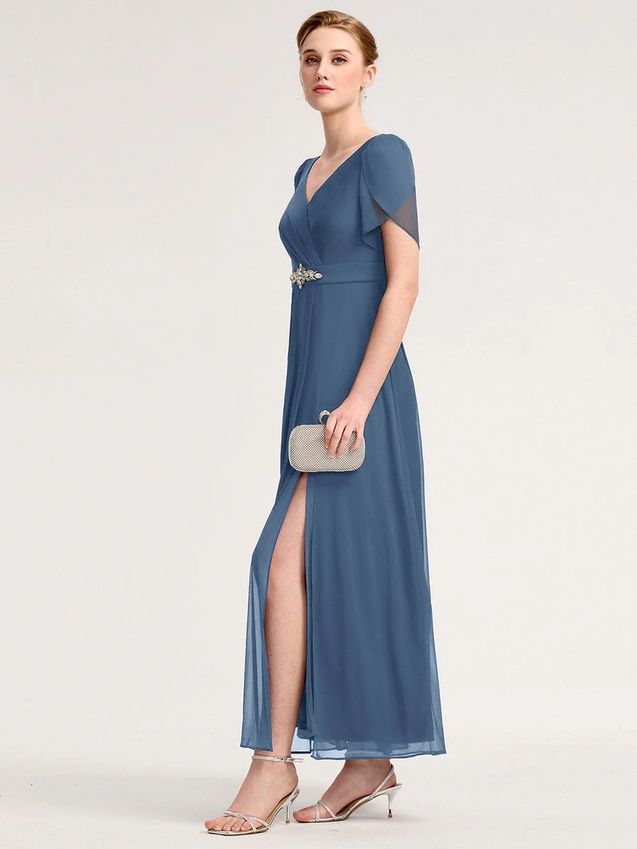 ever NOAH|Rhinestone Embellished Chiffon Ruffle Sleeve Wedding Guest Dress - Image 14