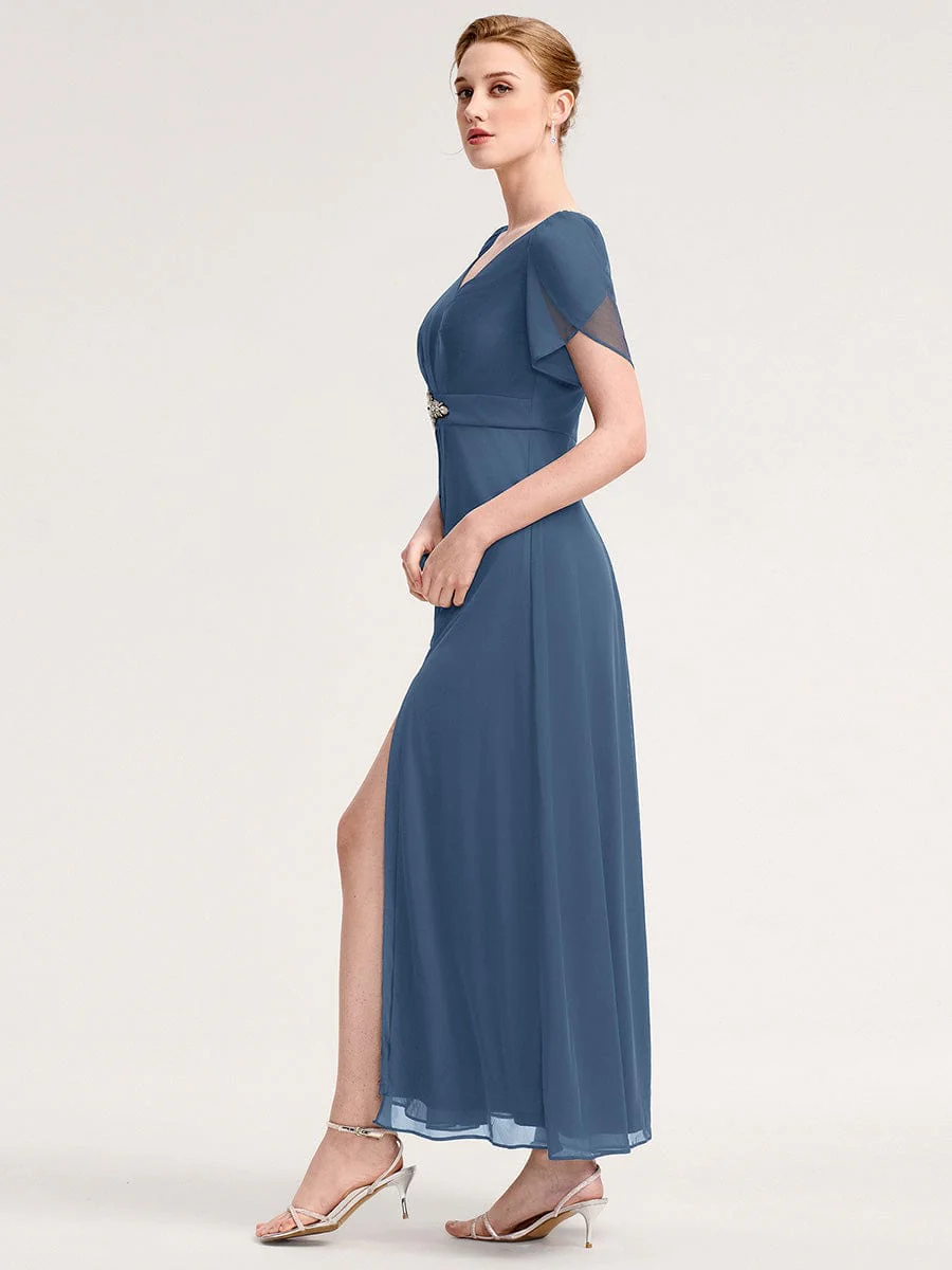 ever NOAH|Rhinestone Embellished Chiffon Ruffle Sleeve Wedding Guest Dress - Image 15
