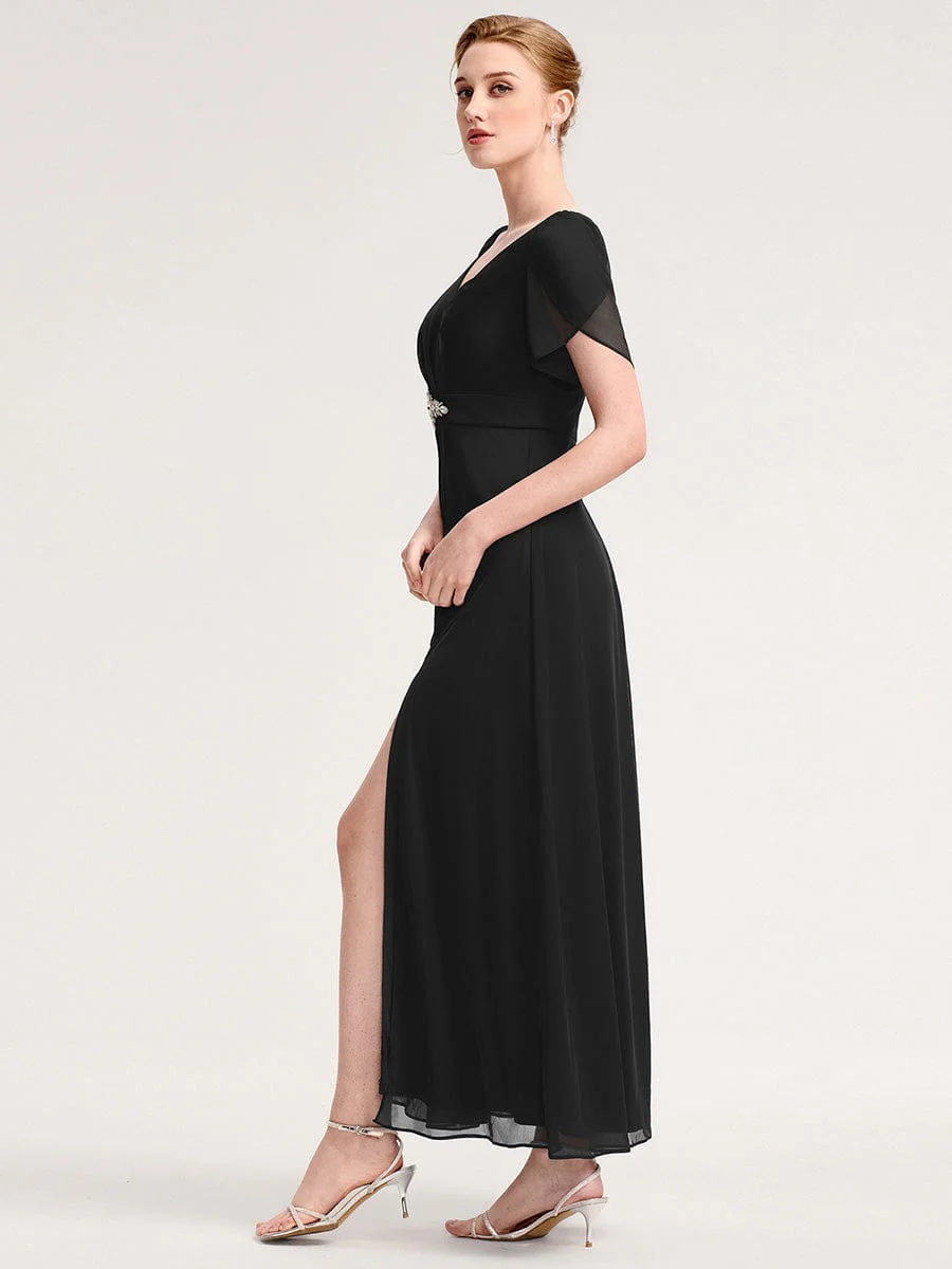ever NOAH|Rhinestone Embellished Chiffon Ruffle Sleeve Wedding Guest Dress - Image 5