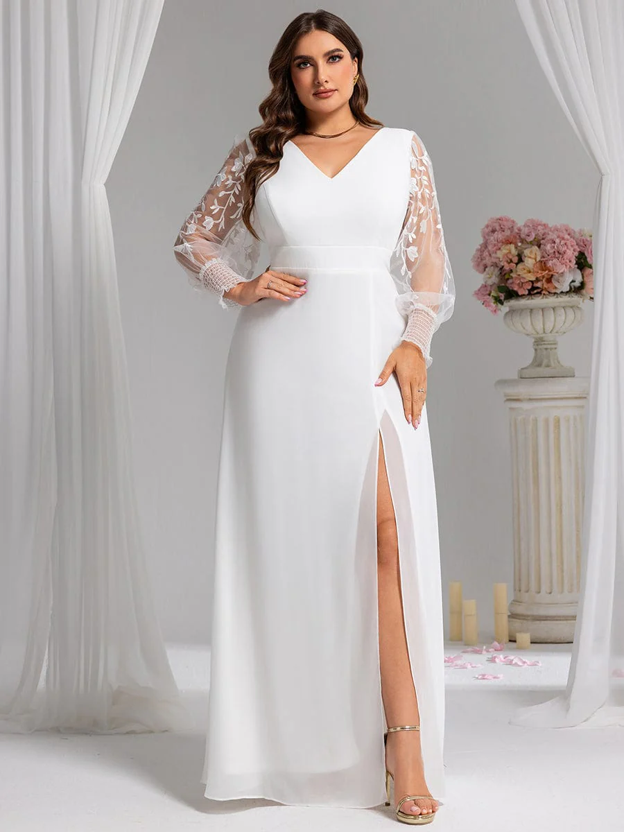 ever RYLEE|Thigh Split Chiffon Evening Maxi Dress With Sheer Embroidered Long Sleeves - Image 23