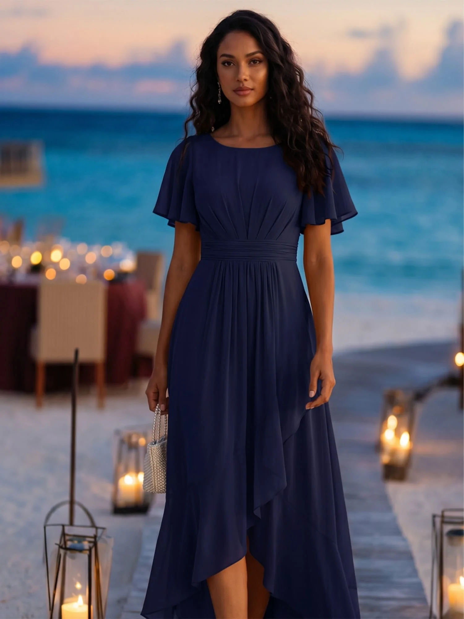 ever SAGE|Ruched Chiffon Ruffle Sleeve Wedding Guest Dress - Image 10