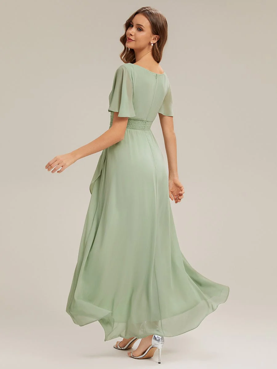 ever SAGE|Ruched Chiffon Ruffle Sleeve Wedding Guest Dress - Image 3