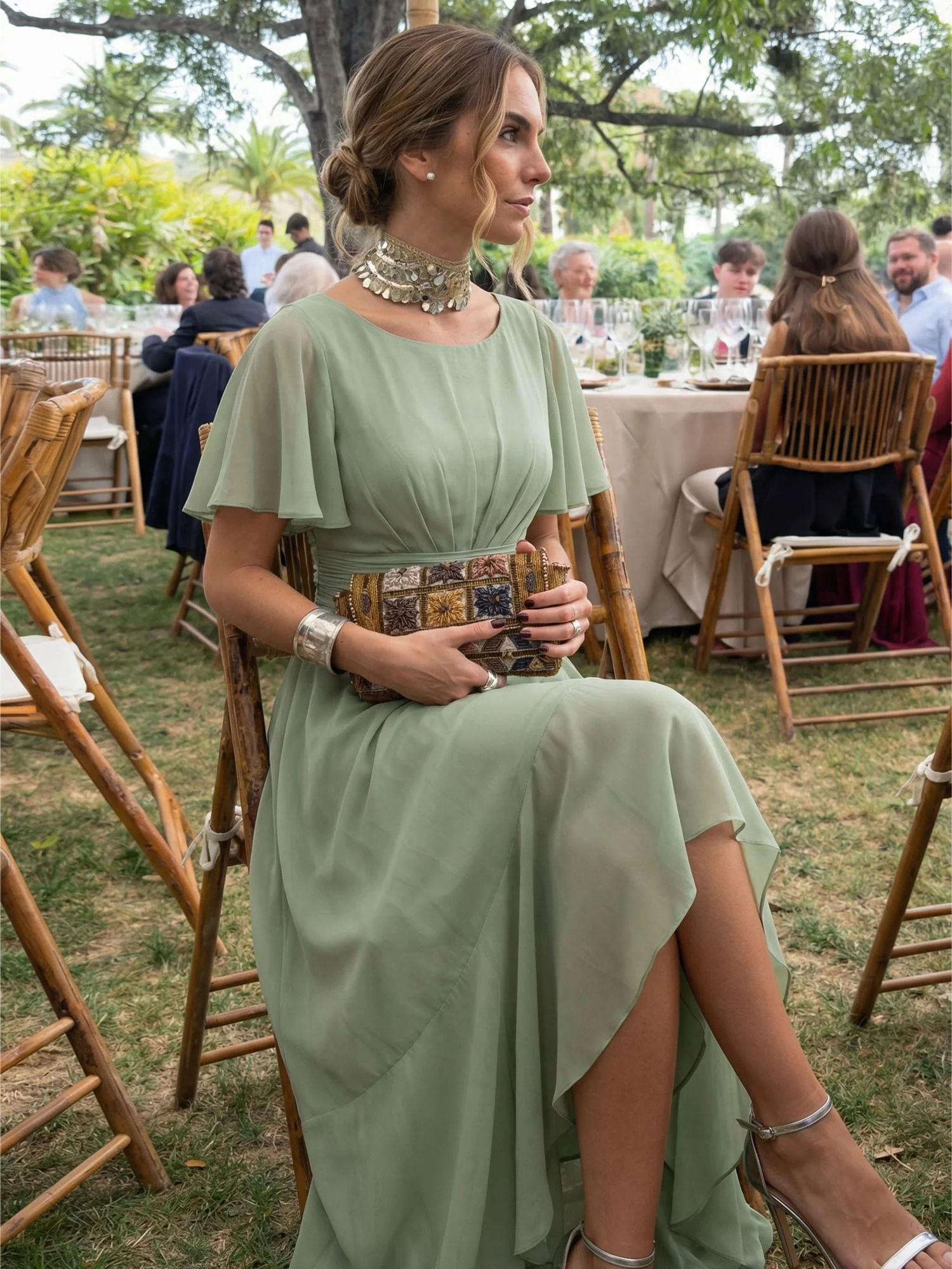 ever SAGE|Ruched Chiffon Ruffle Sleeve Wedding Guest Dress - Image 4