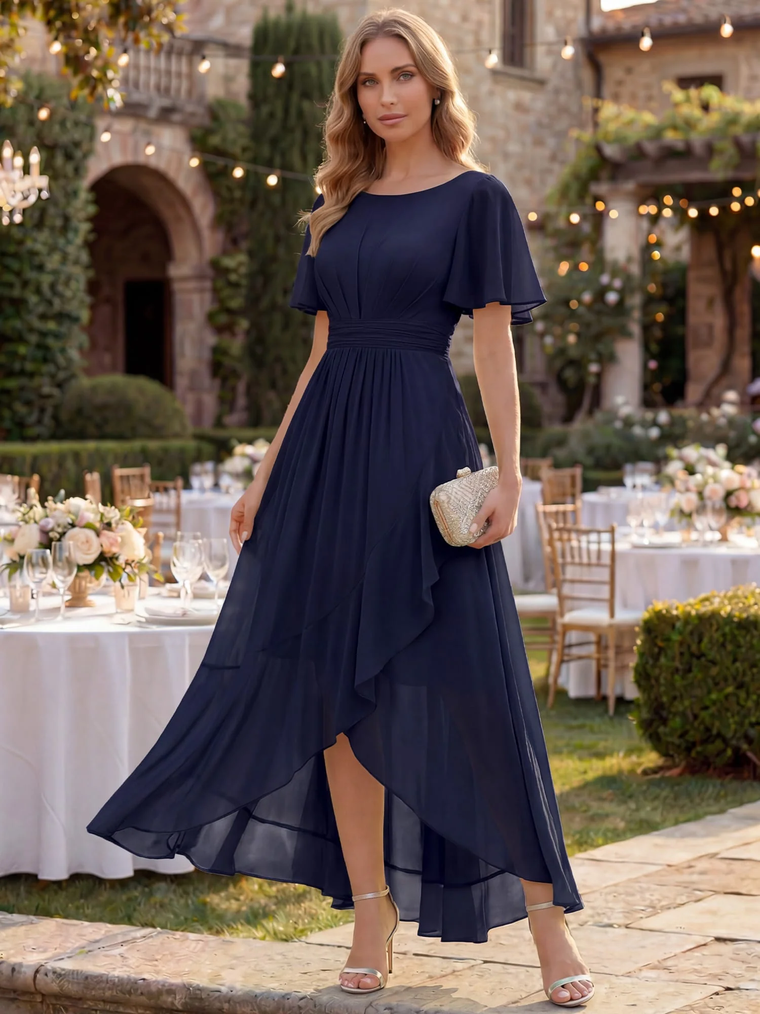 ever SAGE|Ruched Chiffon Ruffle Sleeve Wedding Guest Dress - Image 7