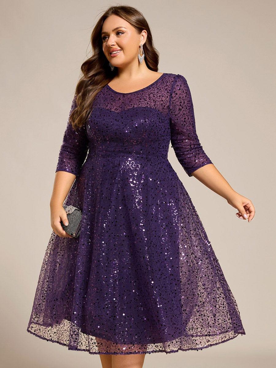 ever SIENNA|Plus Size Dazzling Sequin A-Line Midi Evening Dress with Long Sleeves - Image 25