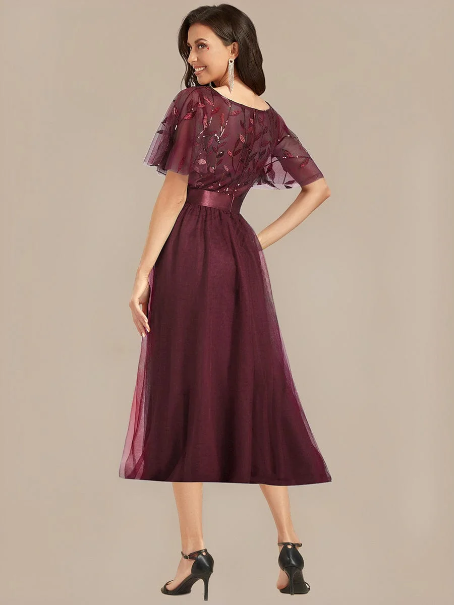 ever TAYLOR|Designer Sequined Leaf Midi Evening Dress - Image 11