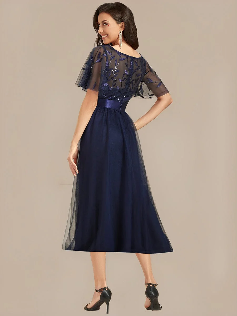 ever TAYLOR|Designer Sequined Leaf Midi Evening Dress - Image 2