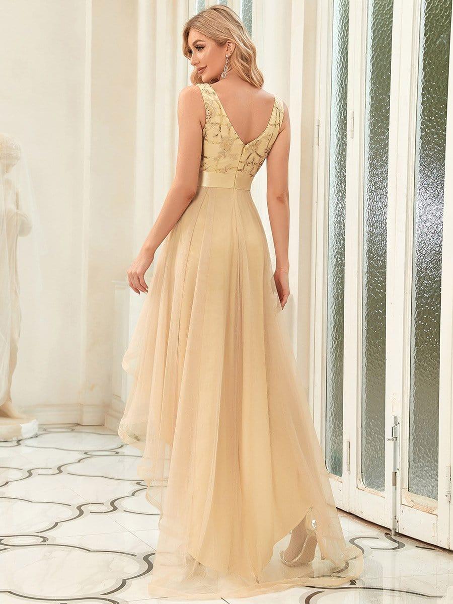 ever SASHIA|Fashion High-Low Deep V Neck Tulle Prom Dresses with Sequin Appliques - Image 33