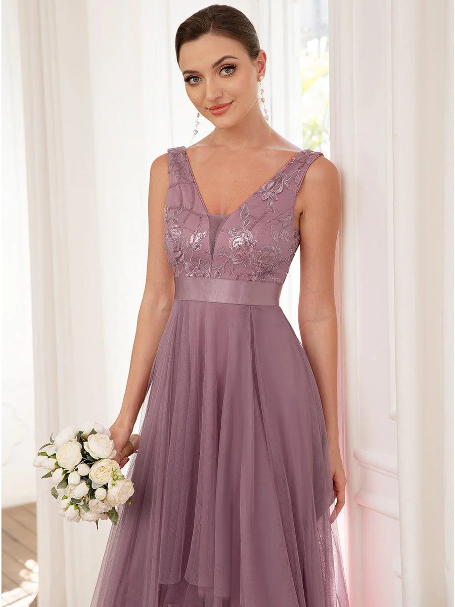 ever SASHIA|Fashion High-Low Deep V Neck Tulle Prom Dresses with Sequin Appliques - Image 50