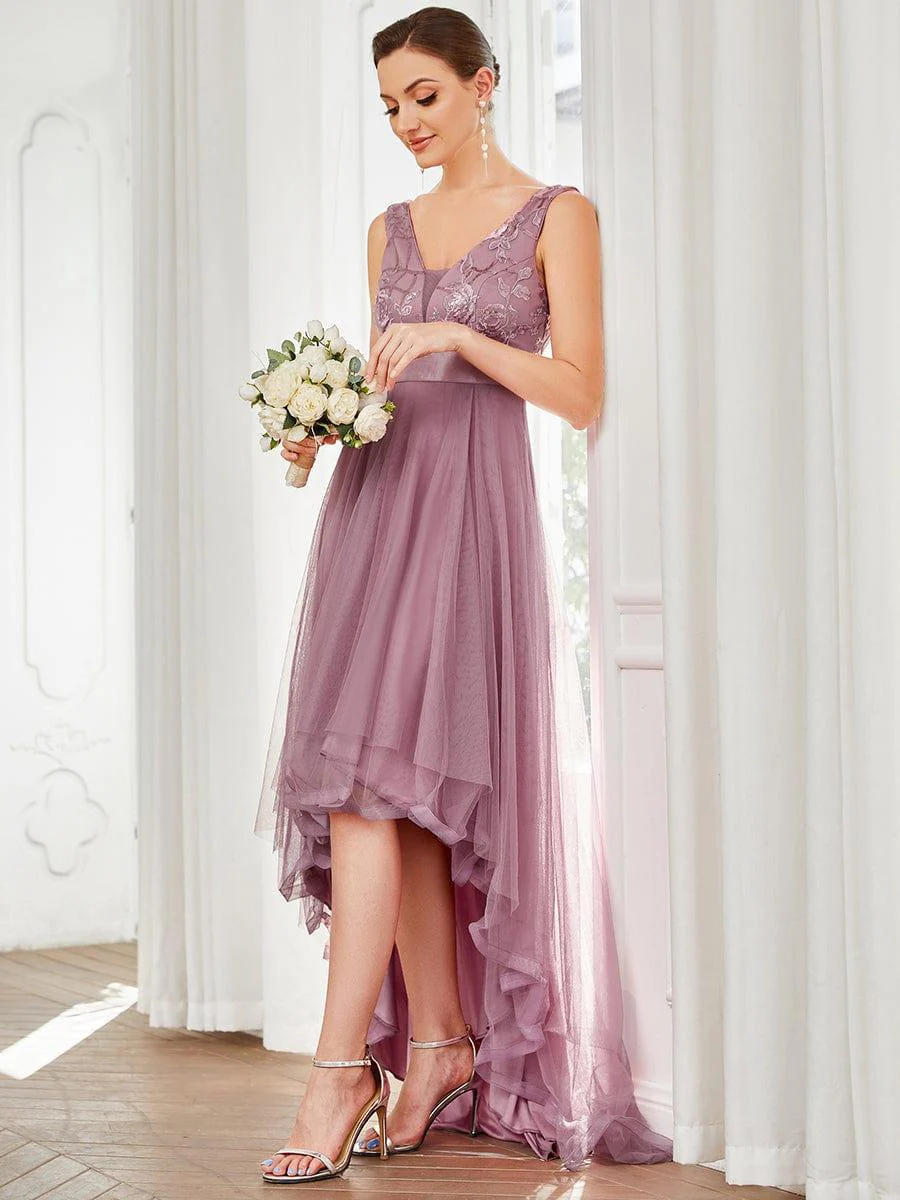 ever SASHIA|Fashion High-Low Deep V Neck Tulle Prom Dresses with Sequin Appliques - Image 51