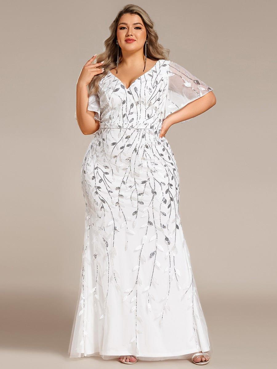 pretty DIONE|Fashion Plus Size V Neck Mermaid Sequin & Tulle Evening Dress(Final Sale) - Image 45