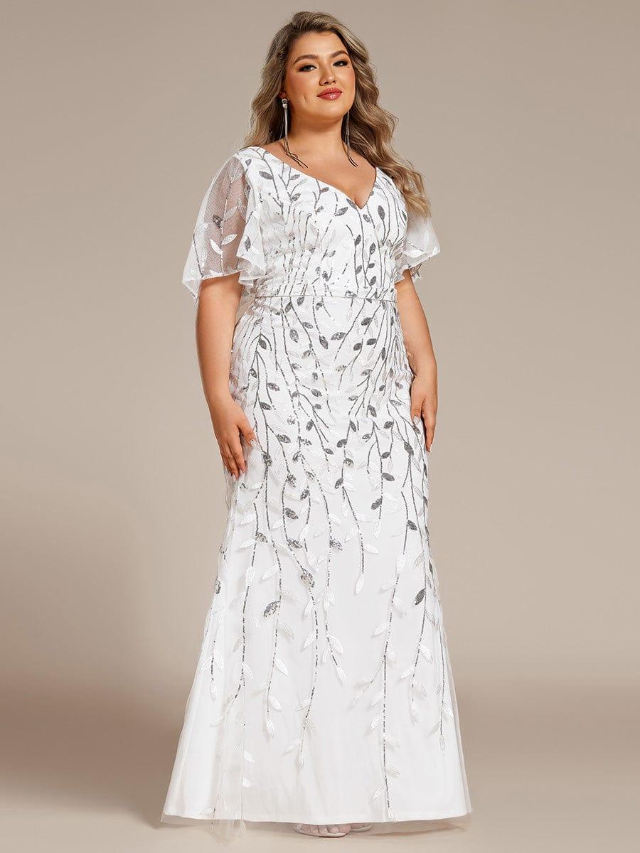 pretty DIONE|Fashion Plus Size V Neck Mermaid Sequin & Tulle Evening Dress(Final Sale) - Image 48