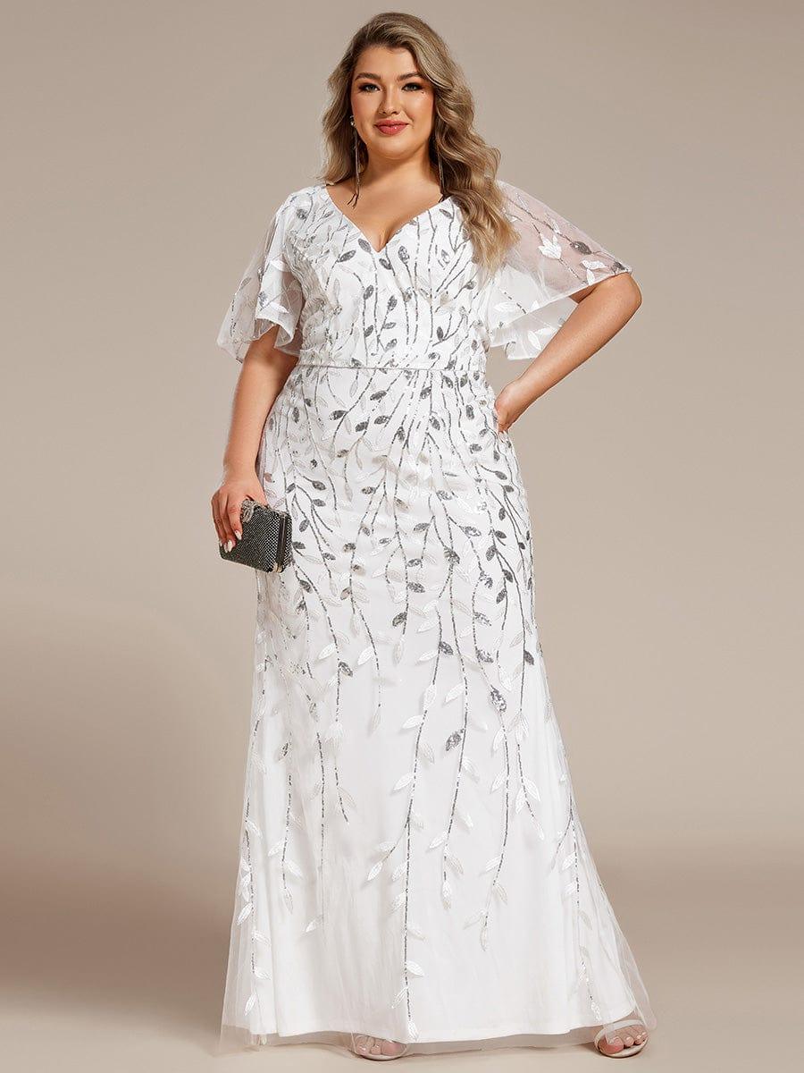 pretty DIONE|Fashion Plus Size V Neck Mermaid Sequin & Tulle Evening Dress(Final Sale) - Image 49