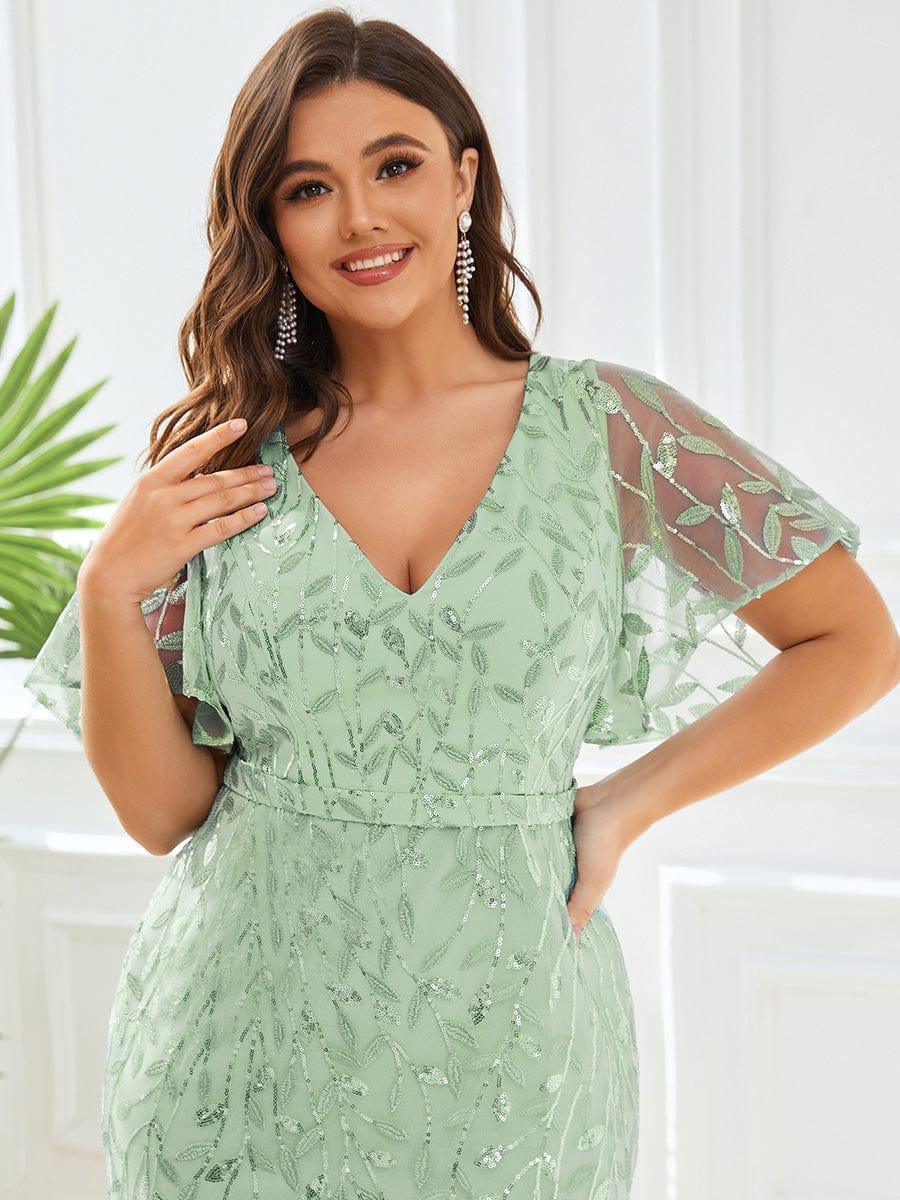 pretty DIONE|Fashion Plus Size V Neck Mermaid Sequin & Tulle Evening Dress(Final Sale) - Image 52