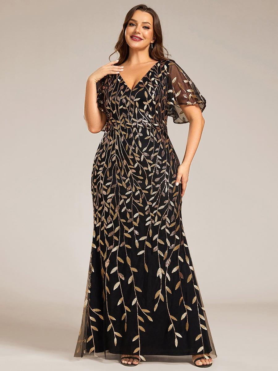 pretty DIONE|Fashion Plus Size V Neck Mermaid Sequin & Tulle Evening Dress(Final Sale) - Image 60
