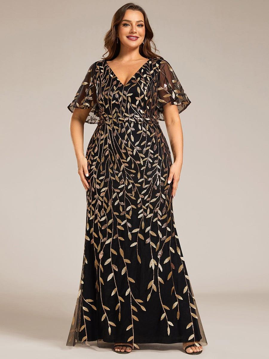 pretty DIONE|Fashion Plus Size V Neck Mermaid Sequin & Tulle Evening Dress(Final Sale) - Image 62
