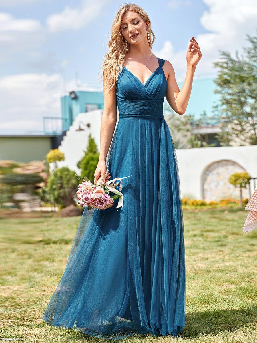 Elegant Double V-Neck Tulle Floor-Length Bridesmaid Dresses