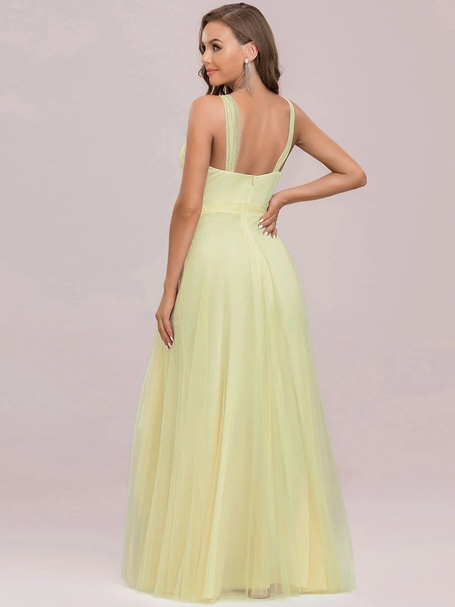 Elegant Double V-Neck Tulle Floor-Length Bridesmaid Dresses - Image 19
