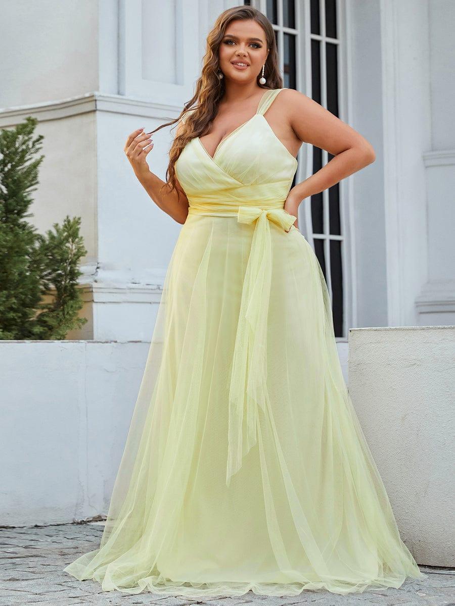 Elegant Double V-Neck Tulle Floor-Length Bridesmaid Dresses - Image 20