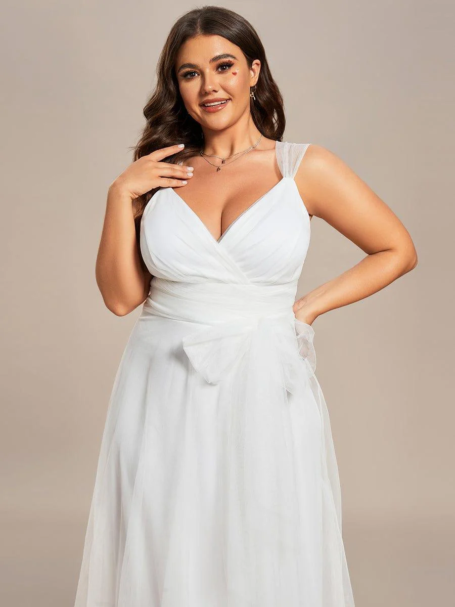 Elegant Double V-Neck Tulle Floor-Length Bridesmaid Dresses - Image 29