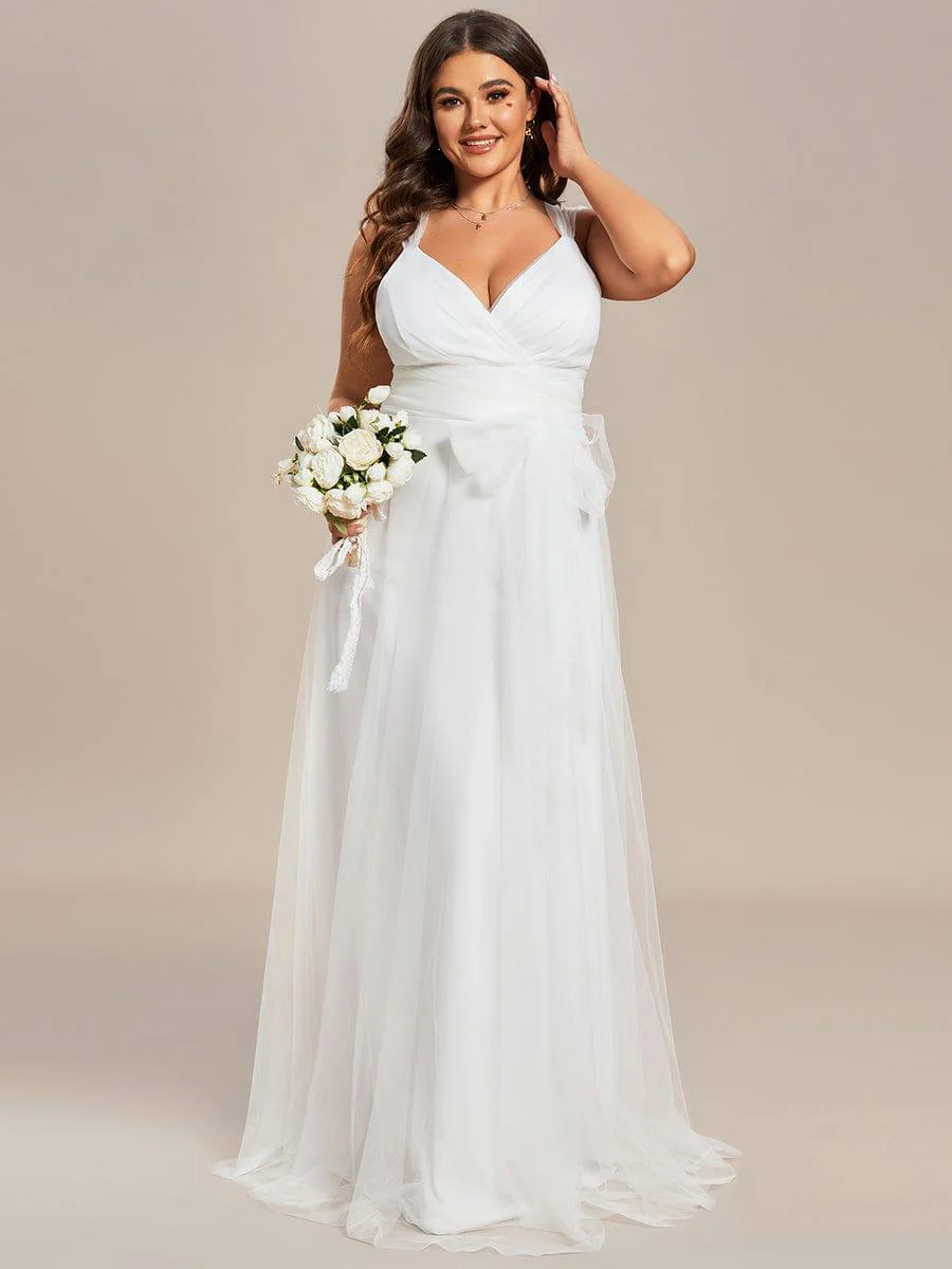 Elegant Double V-Neck Tulle Floor-Length Bridesmaid Dresses - Image 30