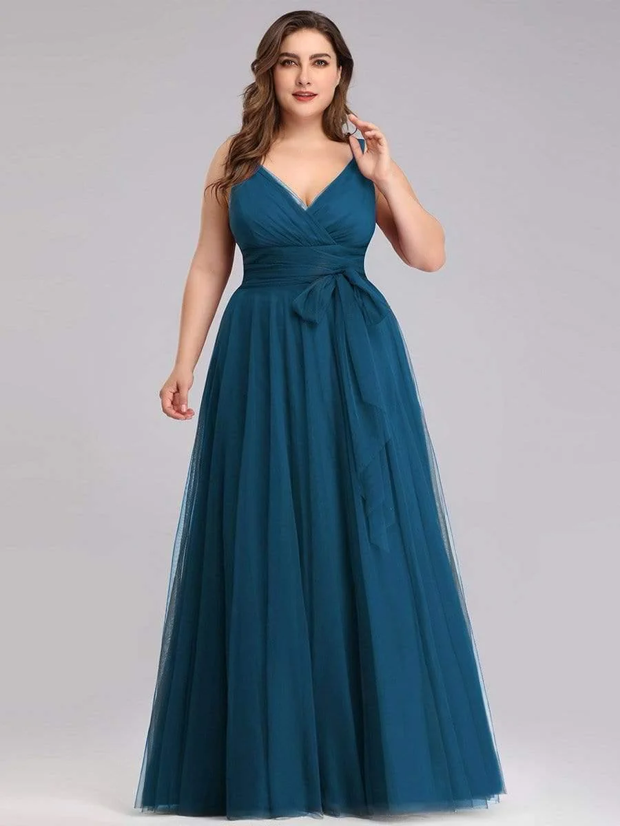 Elegant Double V-Neck Tulle Floor-Length Bridesmaid Dresses - Image 5