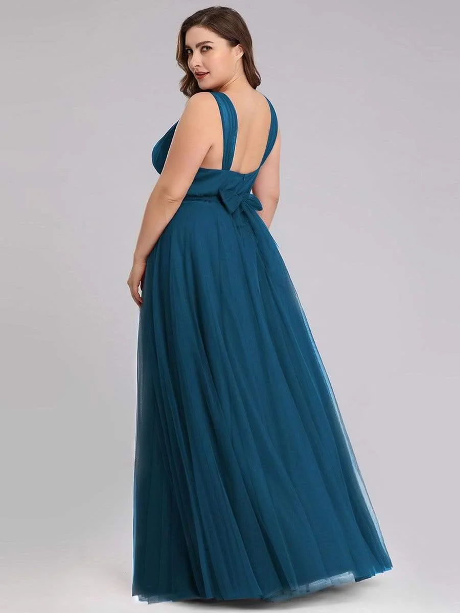 Elegant Double V-Neck Tulle Floor-Length Bridesmaid Dresses - Image 6