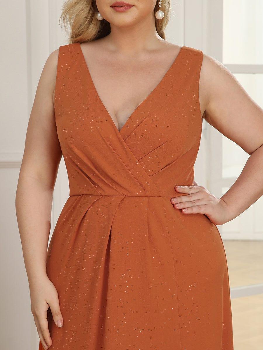 Floor Length V Neck Shimmery Evening Dresses with Side Split - Image 38