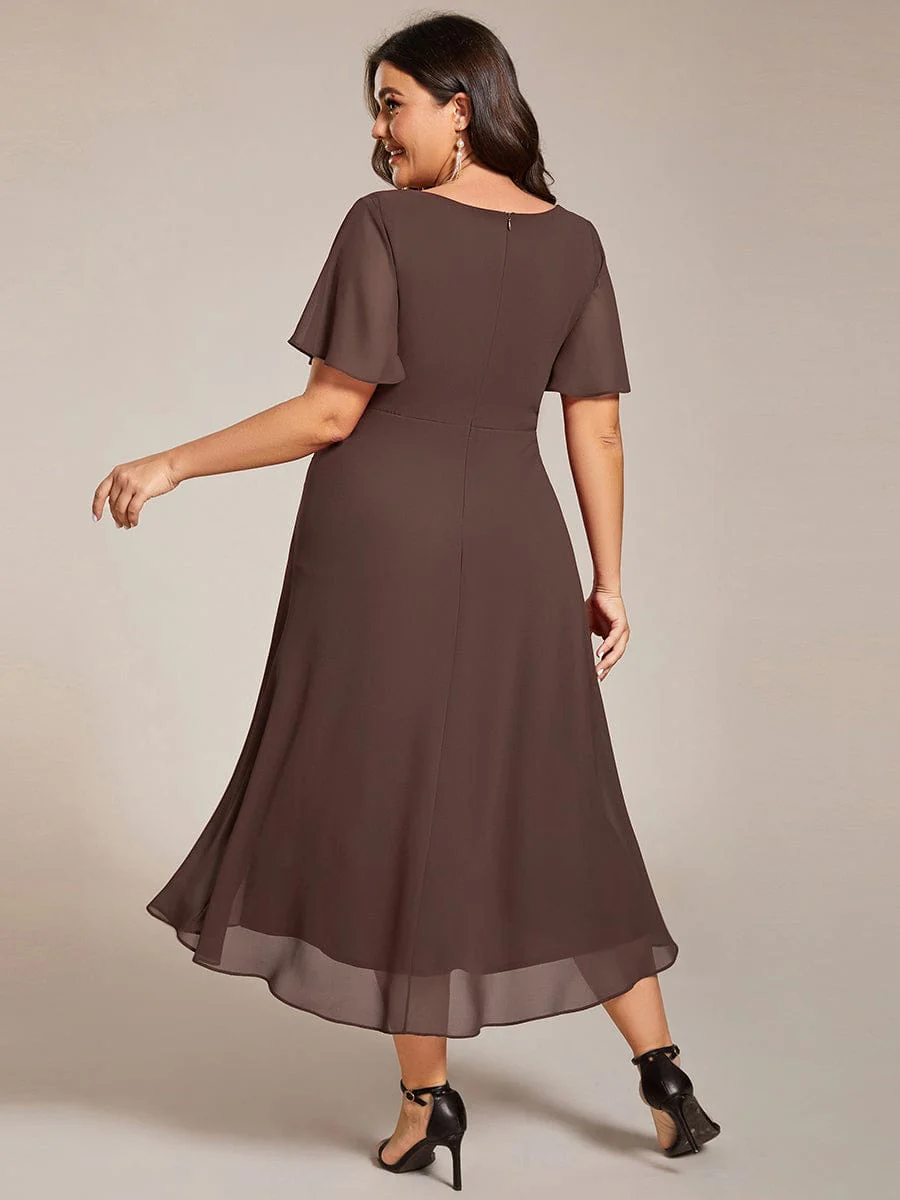 ever LARK|Floral Chiffon Elegance Short Sleeve High-Low Wedding Guest Dress - Image 22