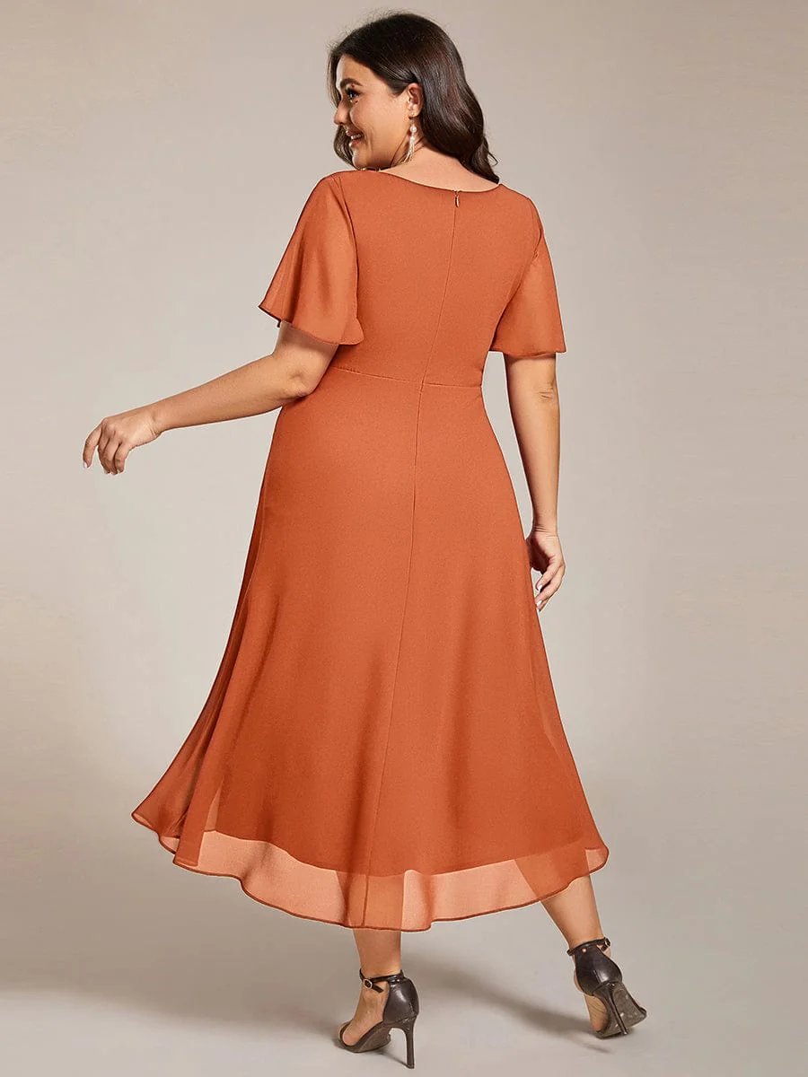 ever LARK|Floral Chiffon Elegance Short Sleeve High-Low Wedding Guest Dress - Image 32