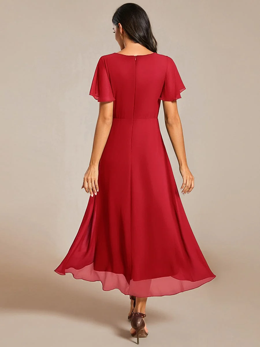 ever LARK|Floral Chiffon Elegance Short Sleeve High-Low Wedding Guest Dress - Image 35