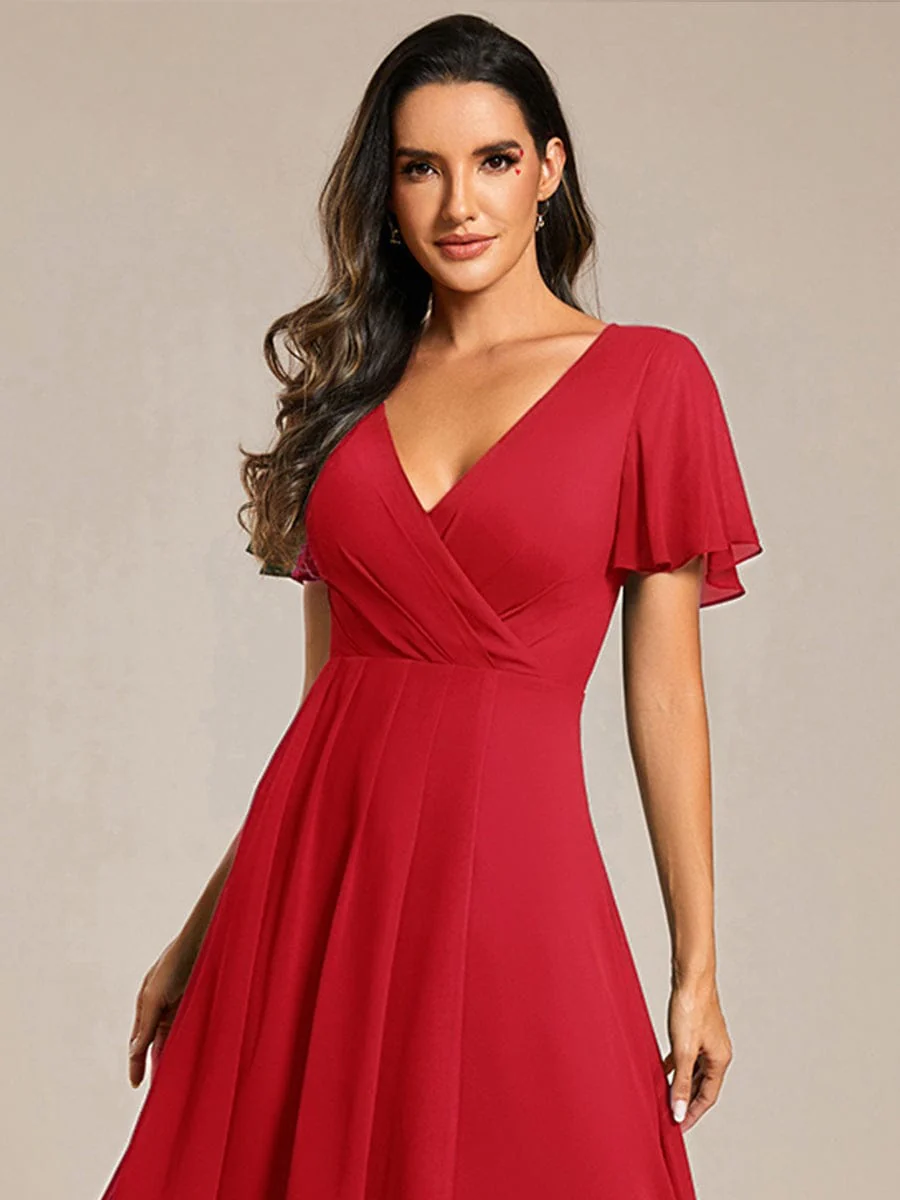 ever LARK|Floral Chiffon Elegance Short Sleeve High-Low Wedding Guest Dress - Image 36