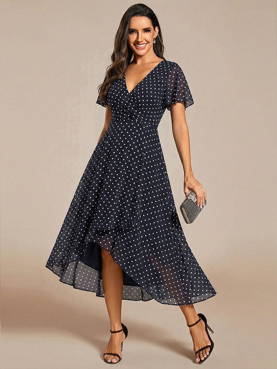 ever LARK|Floral Chiffon Elegance Short Sleeve High-Low Wedding Guest Dress - Image 48