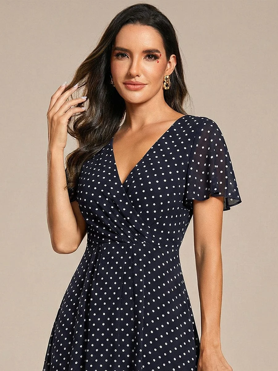 ever LARK|Floral Chiffon Elegance Short Sleeve High-Low Wedding Guest Dress - Image 50