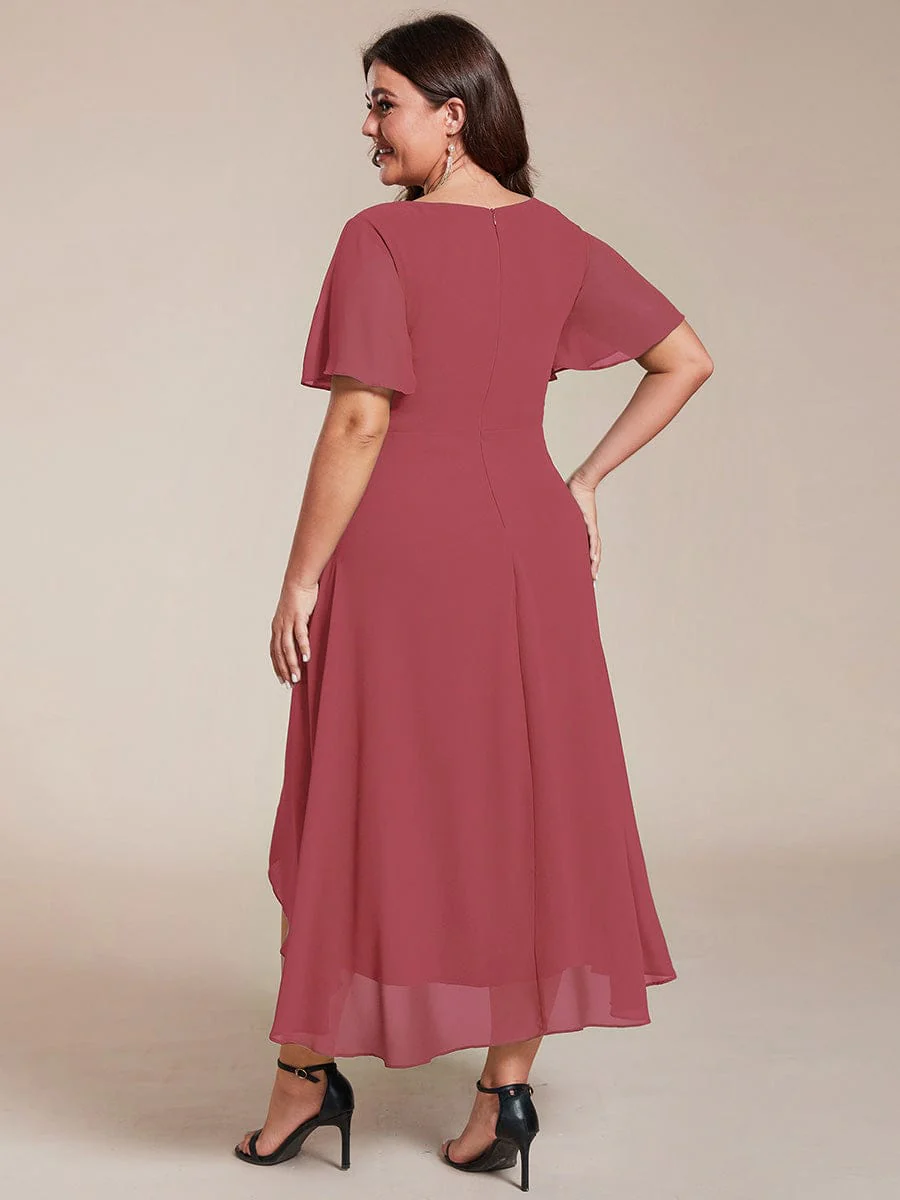 ever LARK|Floral Chiffon Elegance Short Sleeve High-Low Wedding Guest Dress - Image 62