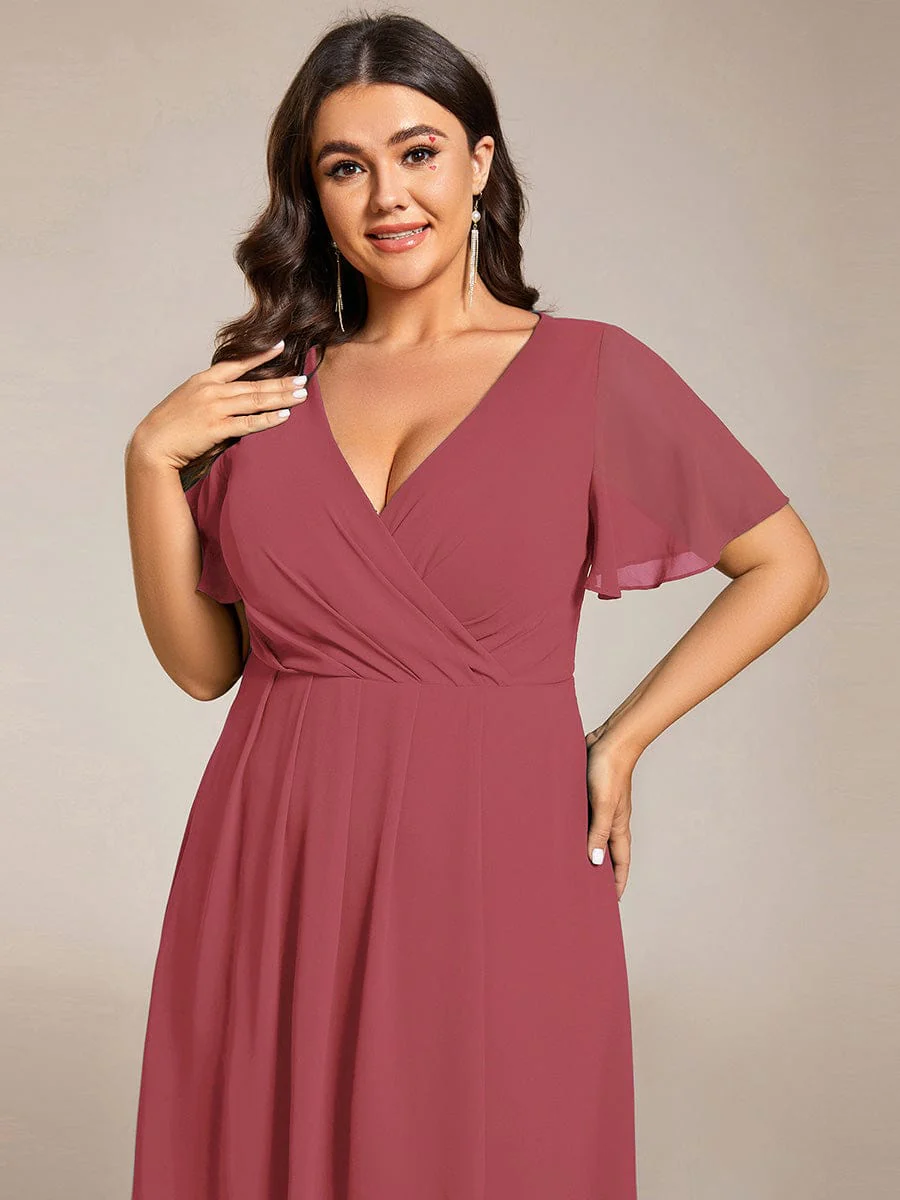 ever LARK|Floral Chiffon Elegance Short Sleeve High-Low Wedding Guest Dress - Image 65