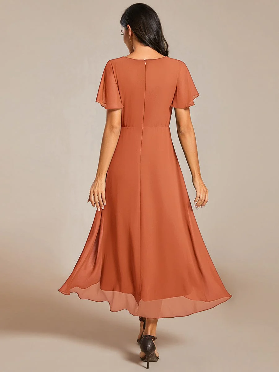 ever LARK|Floral Chiffon Elegance Short Sleeve High-Low Wedding Guest Dress - Image 8