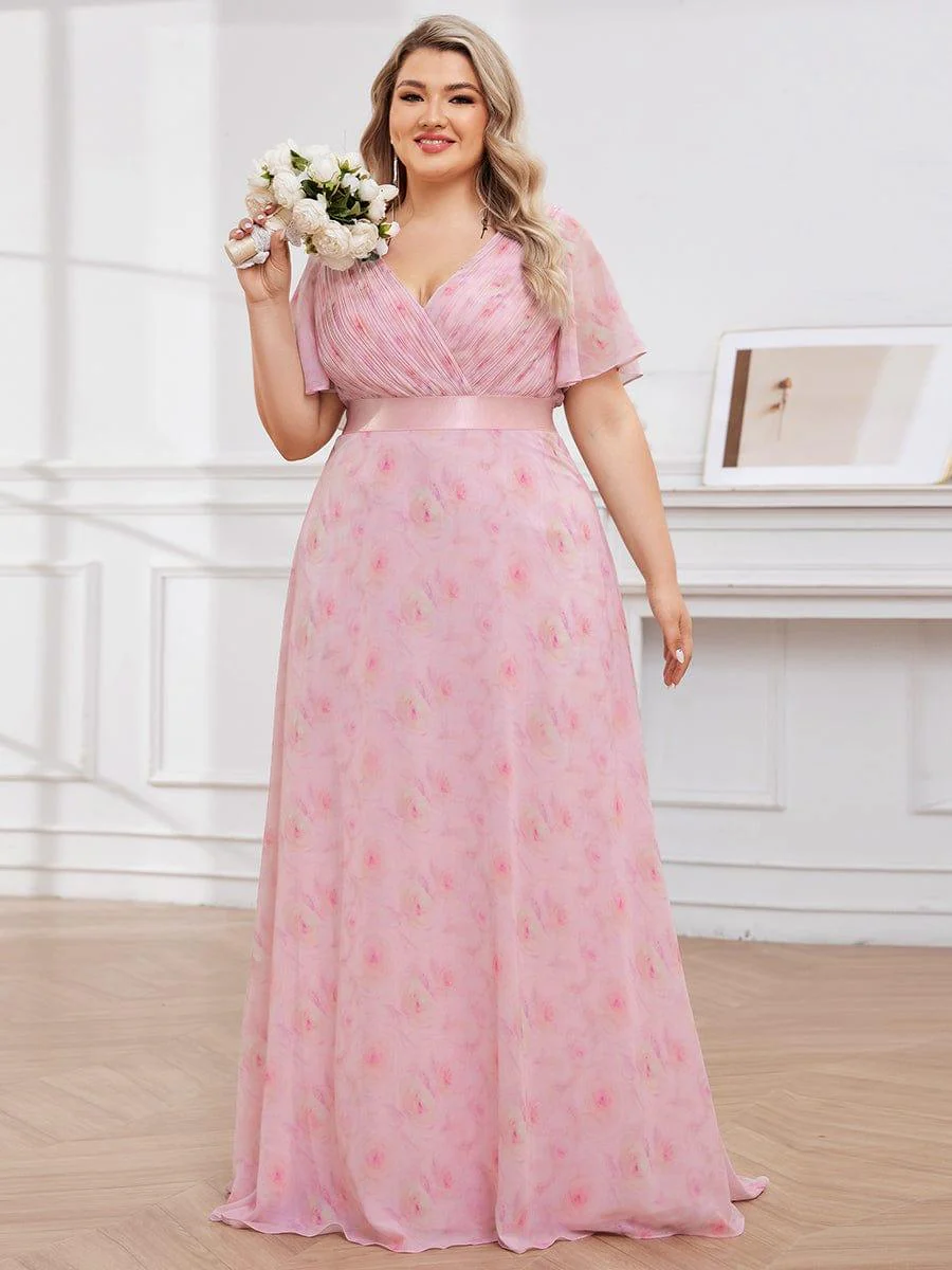 ever MONICA|Floral Chiffon High Waist Short Sleeves Bridesmaid Dress - Image 14